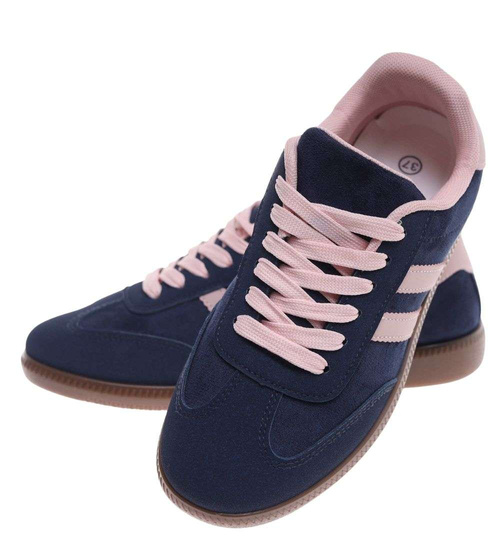 Granatowe sznurowane sneakersy damskie /G12-3 18714 T446/
