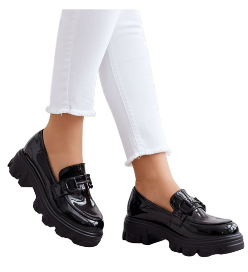 Czarne półbuty mokasyny na platformie /F10-3 12671 T695/