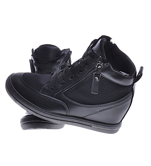 Czarne sneakersy damskie na koturnie /G6-2 12819 T796/