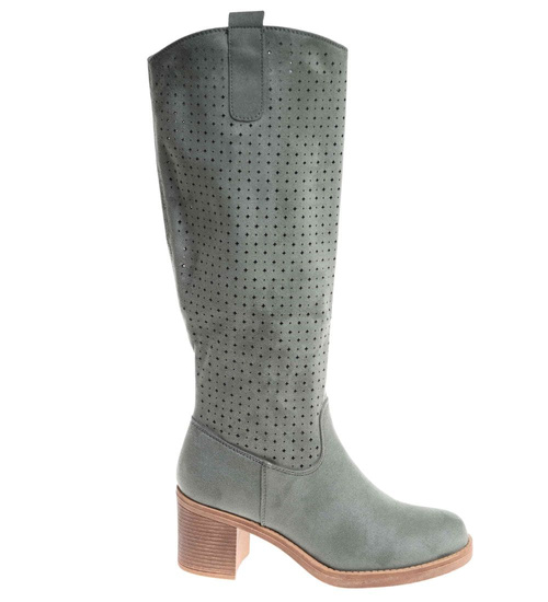 Zielone kozaki damskie na obcasie /L2-3 18599 T381/