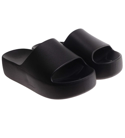 Czarne wodoodporne klapki plażowe na platformie /C1-3 17847 G182/