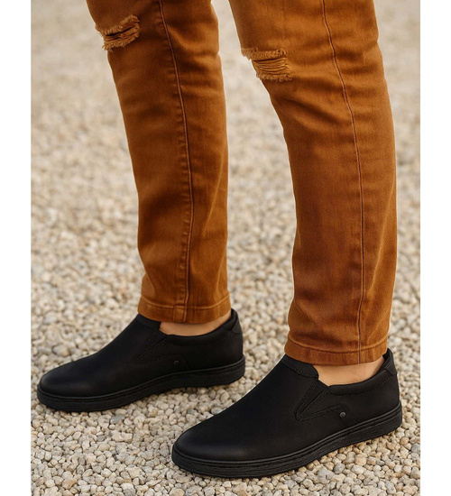 Wsuwane męskie półbuty mokasyny Czarne /G5-3 18143 T555/