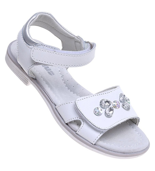 Białe sandały dziewczęce na rzepy /E2-3 16019  T186/