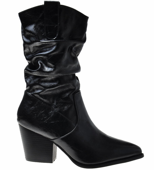 Krótkie czarne kozaki na obcasie /C4-3 9504A S327/