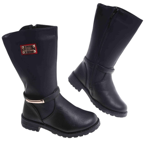 Czarne zimowe kozaki z futerkiem /B7-3 18530 T398/