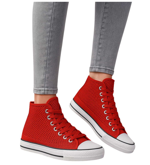 Czerwone ażurowe trampki damskie na lato /E10-1 16330 G9-84/