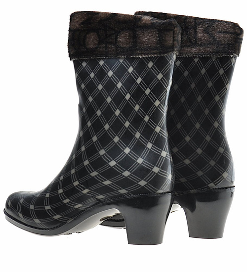 Kalosze w kratkę na obcasie z dopinanym ocieplaczem /C2-1 9571 S290/