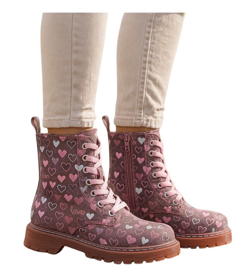 Zimowe różowe dziewczęce trapery z futerkiem /G12-1 18439 T309/