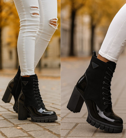 Czarne botki na obcasie /B1-1 +H2 18329 W305/