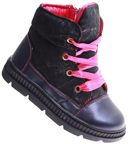 Botki trampki ocieplane granatowe dziewczęce /E7-3 16983 T198/