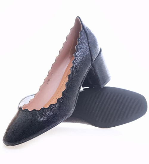 Czarne czółenka na grubym obcasie /E2-3  17146 T185/