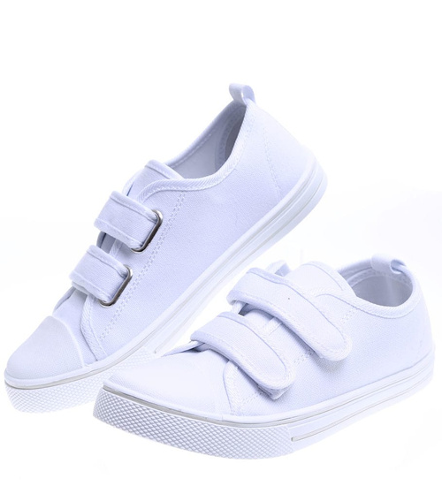 Białe damskie trampki z tkaniny na rzepy /D2-3 15804 T154/