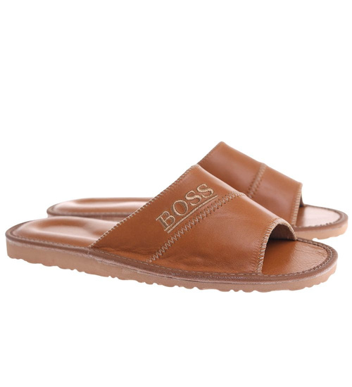 Skórzane męskie klapki domowe z Podhala /D3-1 18534 S196/