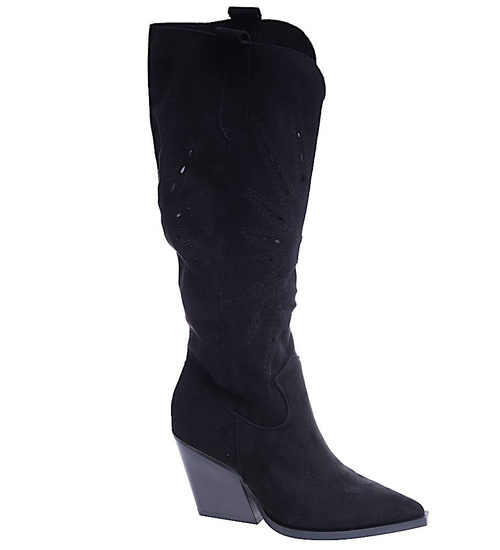 Ażurowe kozaki kowbojki Czarne /E1-1 14758 T992/