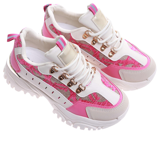 Sznurowane kolorowe sneakersy na platformie /G4-2 17407 T683/