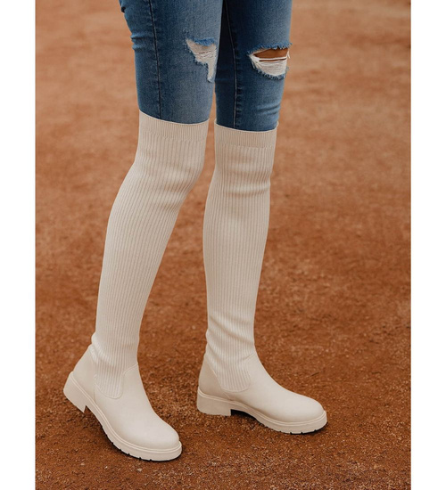 Wysokie kozaki lekko ocieplane elastyczne Beżowe /G4-1 18072 T380/