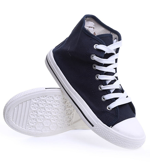 Granatowe trampki męskie z wysoką cholewką /F2-1 9187 S088/