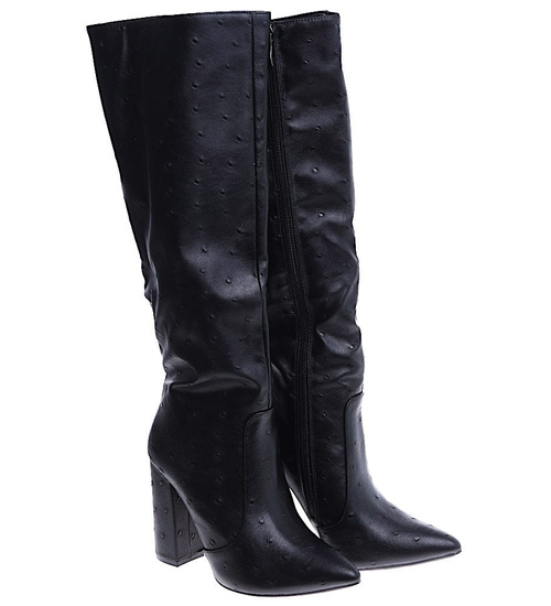 Czarne kozaki damskie na słupku /G3-2 14909 T435/