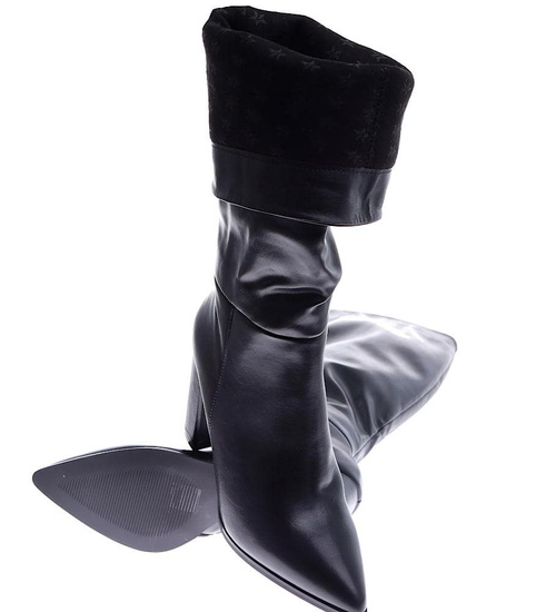 Czarne eleganckie kozaki damskie na słupku /B1-1 15175 T389/