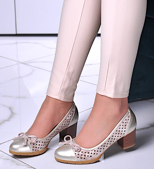 Czółenka damskie ażurowe Gold /D8-3 10651 W284/