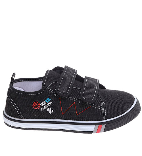 Chłopięce czarne tenisówki na rzepy ze skórzaną wkładką /B7-2 16815 T238/