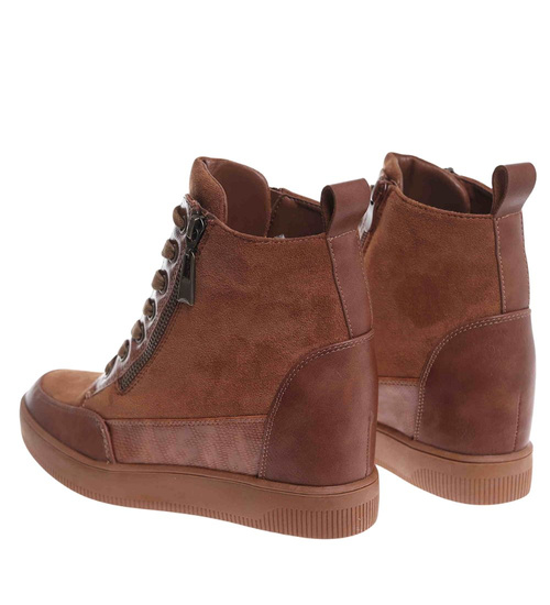 Czekoladowe trampki snekaersy na koturnie /i5-4 h2 18493 W12-3/