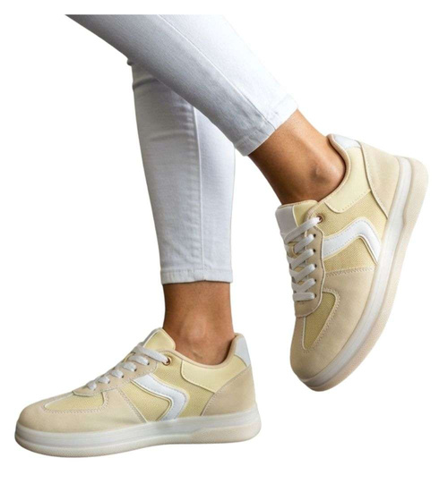 Wiązane snekaersy damskie żółte pastelowe /E1-1 18825 G455/