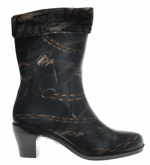 Kalosze damskie na obcasie z dopinanym ocieplaczem /C5-1 9573 S290/