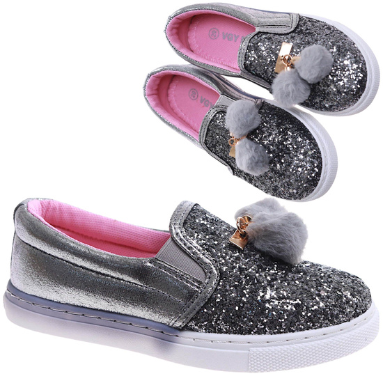  Wsuwane ciemno srebrne trampki dla dziewczynki /F7-2 17299 T13-5/