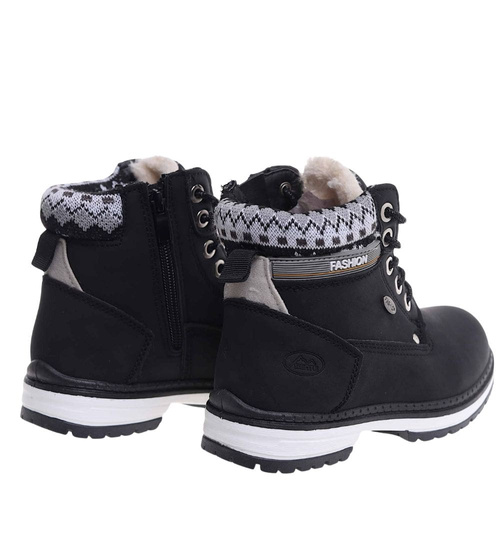 Ocieplane czarne botki trapery dziewczęce /C1-3 18293 T384/