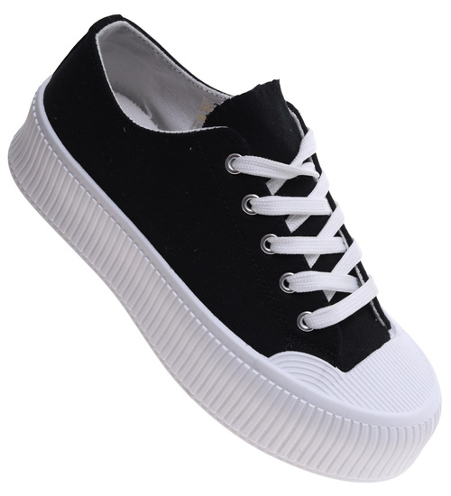 Czarne trampki damskie na platformie /C5-3 16696 T181/