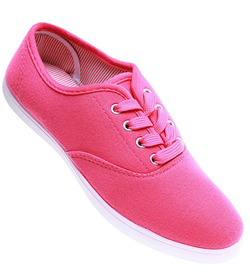 Sznurowane tenisówki damskie fuksja /D2-3 16254 T099/