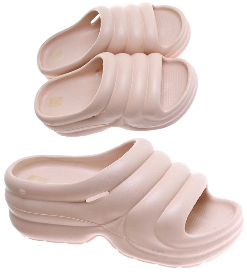 Plażowe beżowe klapki basenowe na platformie /C7-1 17700  G181/