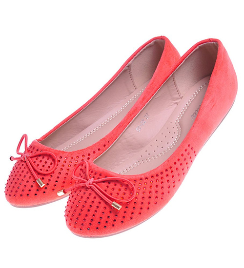 Pomarańczowe balerinki z kokardką i cekinami /E9-2 10600 W038/