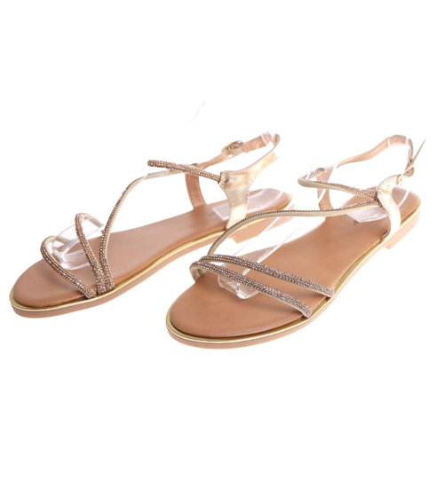 Płaskie sandały damskie na klamerkę złote ost468