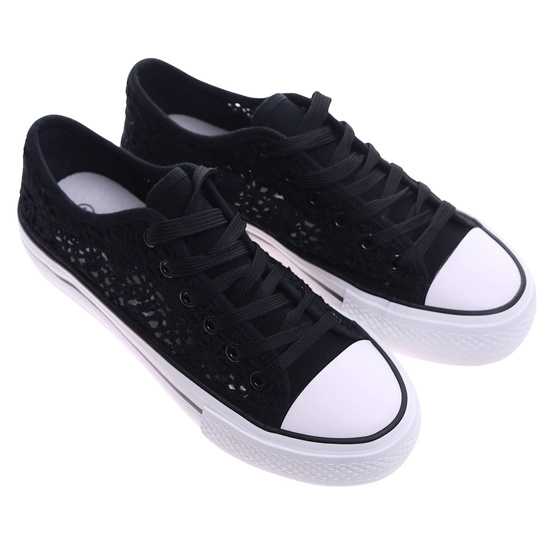 Koronkowe czarne trampki damskie na platformie /E9-2 17466 H2 G230/
