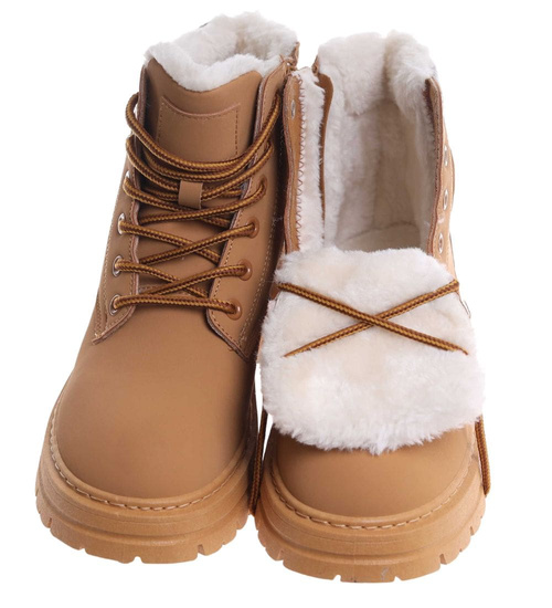 Karmelowe botki trapery z ociepleniem /G7-1 18452 T342/