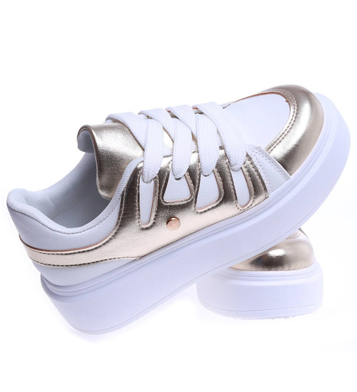 Biało złote damskie trampki na platformie /G3-3 14730 T565/