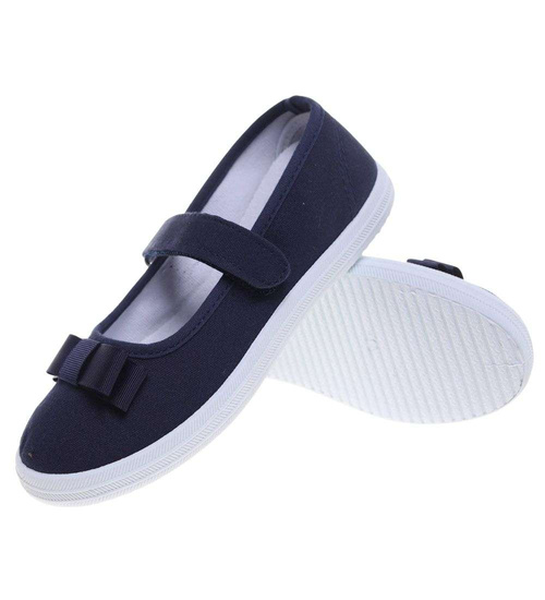 Granatowe materiałowe baleriny na rzep /G6-2 18682 T122/