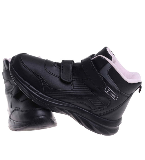 Ocieplane półbuty dziewczęce na rzepy Czarno różowe /E7-2 18360 T285/