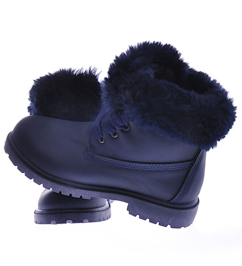 Granatowe dziewczęce trapery z futerkiem /E8-2 12737 T492/