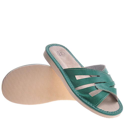 Zielone kapcie damskie z naturalnej skóry /C3-1 10743 S134/