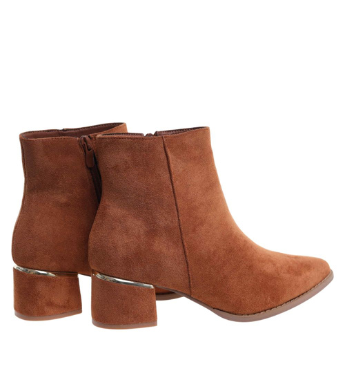 Karmelowe zamszowe botki na niskim obcasie /A7-1 18320  W3/