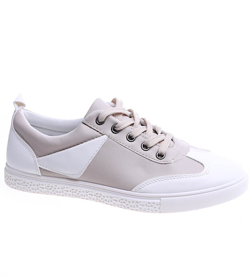 Sznurowane biało beżowe trampki męskie /G5-3 13626 T2/