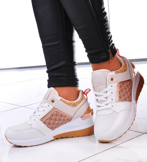 Białe trampki sneakersy na niskim koturnie /E8-2 12943 T595/