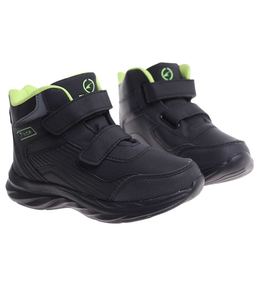 Ocieplane półbuty na rzepy Czarno zielone /E5-2 18363 T285/