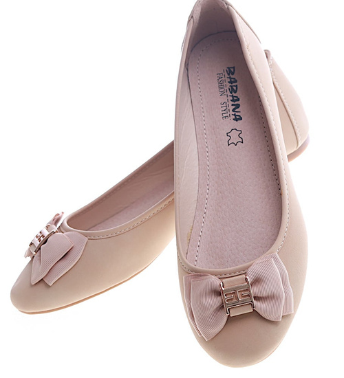 Dziewczęce beżowe balerinki kokardka /A2-3 13297 T290/