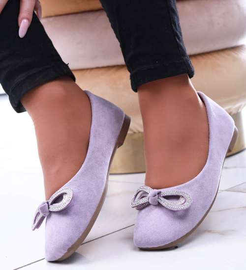 Wiosenne balerinki z błyszczącą kokardką Fioletowe /F8-2 13713 T213/ Wiosenne balerinki z błyszczącą kokardką Fioletowe /F8-2 13713 T213/