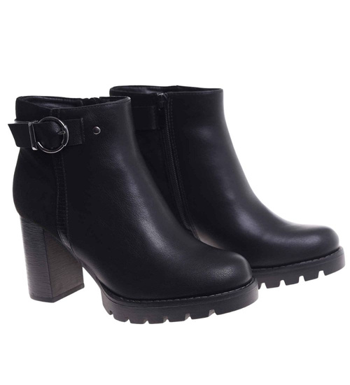 Czarne botki damskie na obcasie słupku /J5-4 H2 18439 W301/