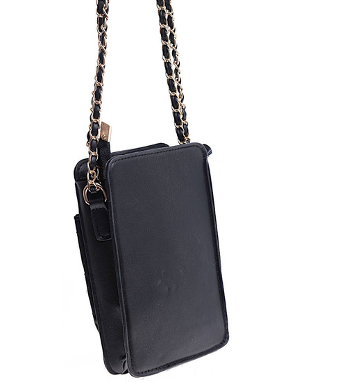 Czarna damska torebka listonoszka z łańcuszkiem na telefon/H2-K21 TB530  M235/